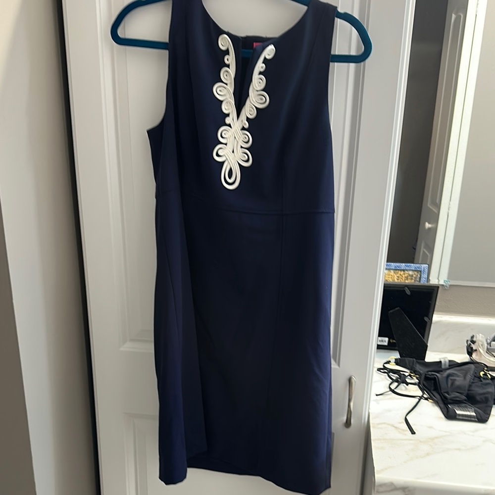 Lilly Pulitzer Blue and White Embellished Mini Sheath Dress